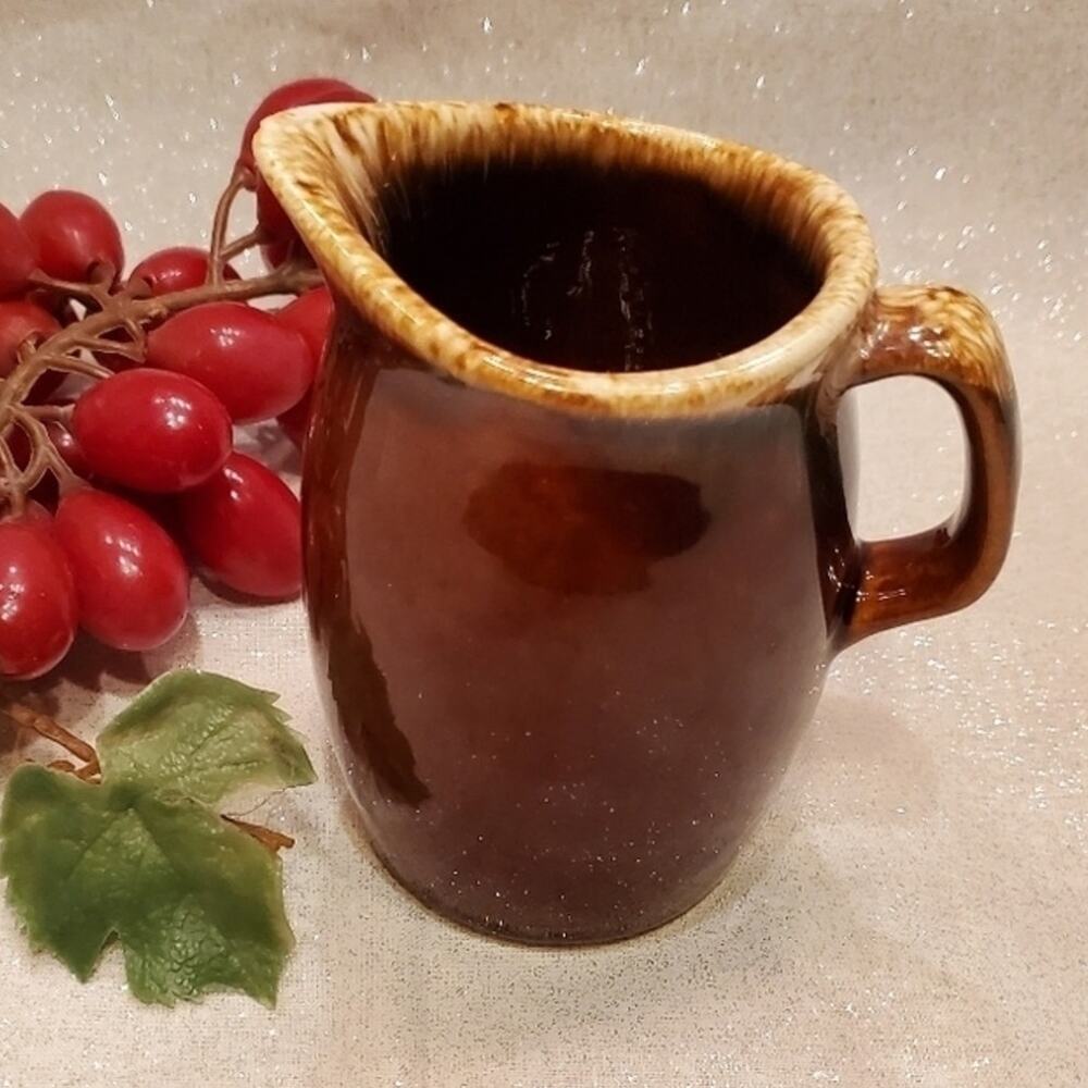 VINTAGE Hull Brown Drip Glaze Stoneware Creamer Pitcher